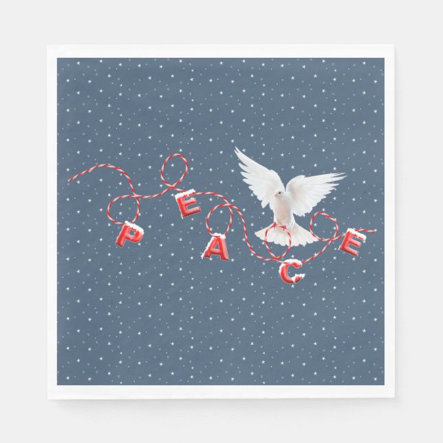 White Peace Dove With Peace Text  Napkin (Front)