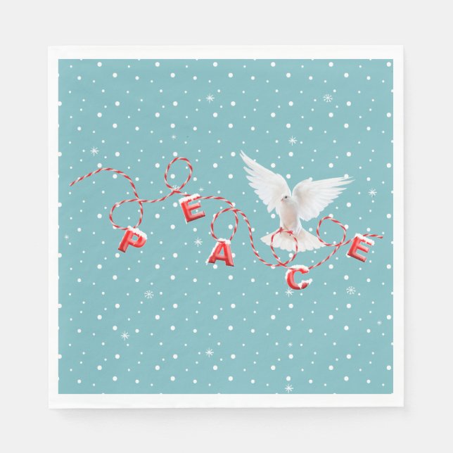 White Peace Dove With Peace Text Napkin (Front)