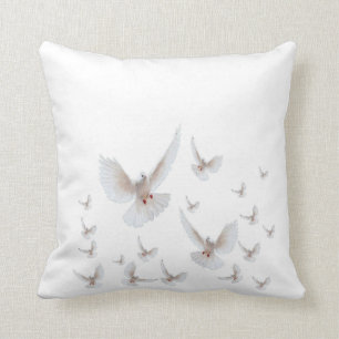 WHITE PEACE DOVES ON WHITE ART CUSHION