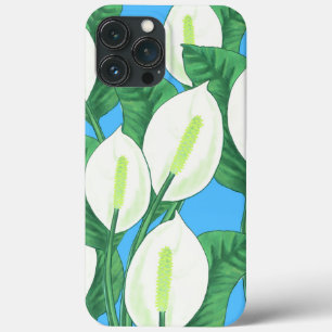 White peace lilies on pale blue background  iPhone 13 pro max case