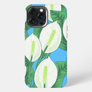 White peace lilies on pale blue background  iPhone 13 pro max case
