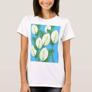 White peace lilies on pale blue background  T-Shirt
