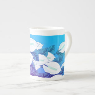 White Peace Lily Illustration Pale Blue Purple Bone China Mug