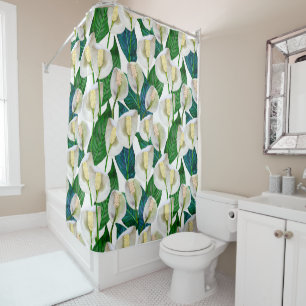 White Peace Lily Pattern Shower Curtain