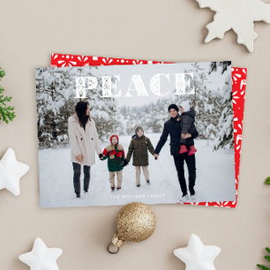 White Peace Scandi Folk Art Photo Holiday Card