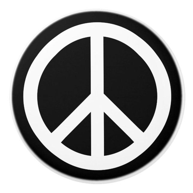 White Peace Sign on Black Ceramic Knob (Front)