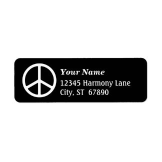 White Peace Sign on Black Custom Address Label Return Address Label