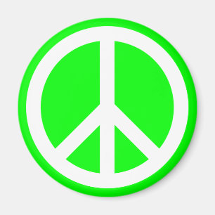 White Peace Sign on Lime Magnet