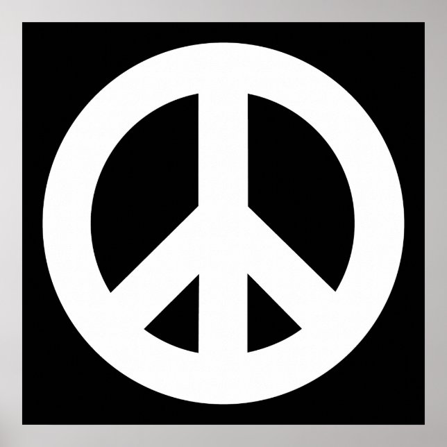 White Peace Symbol on Black Poster (Front)