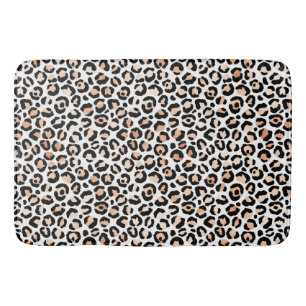 White Peach Black Leopard Print Bath Mat