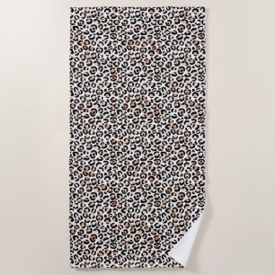 White Peach Black Leopard Print         Beach Towel