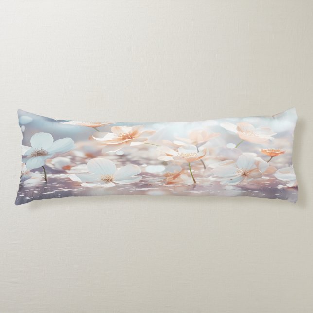White Peach Floral Body Pillow (Front)