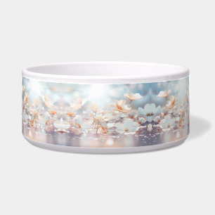 White Peach Floral Ceramic Pet Bowl