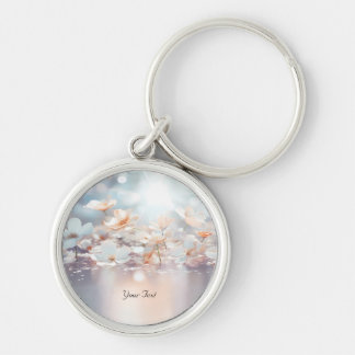 White Peach Floral Keychain