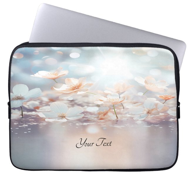 White Peach Floral Laptop Sleeve (Front)