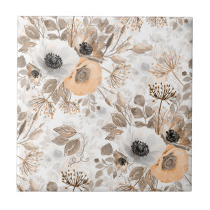 White, peach flowers, elegant ceramic tile