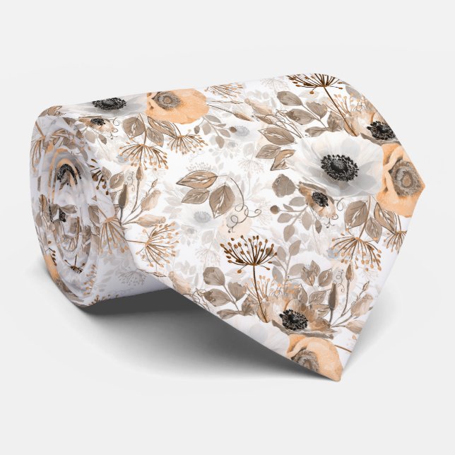 White, peach flowers, elegant tie (Rolled)