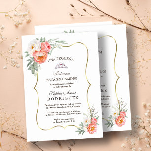 White Peach Flowers Spanish Invitación Baby Shower Invitation