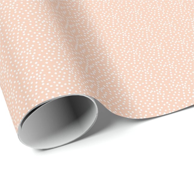 White | Peach Modern Polka Dot Wrapping Paper (Roll Corner)