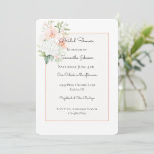 White Peach Orchid Flowers Stripes Bridal Shower Invitation