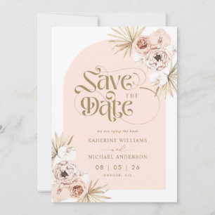 White Peach Pink Floral Save The Date Invitations