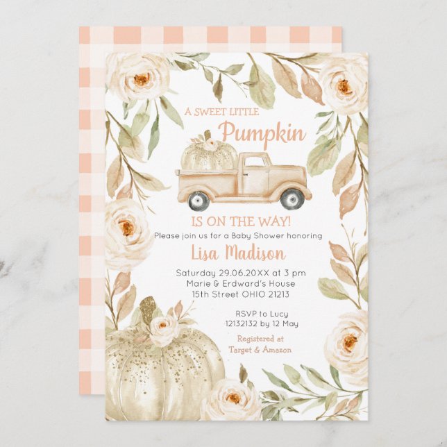 White Peach Truck Peach Baby Shower Invitation (Front/Back)