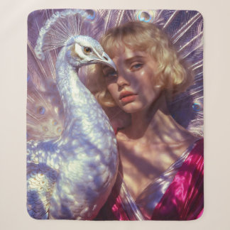White Peacock and Beauty in Pink Elegance Sherpa Blanket