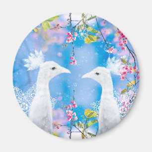 White peacock and blooming sakura / Romantic love Magnet