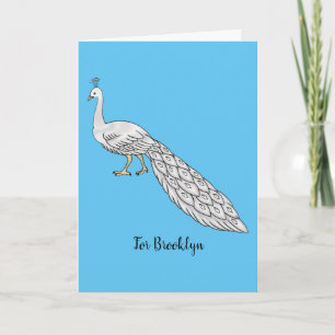 White peacock bird cartoon illustration card