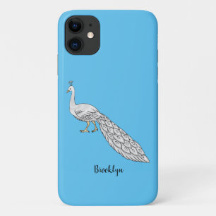 White peacock bird cartoon illustration iPhone 11 case