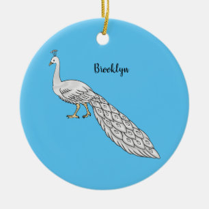 White peacock bird cartoon illustration ceramic ornament