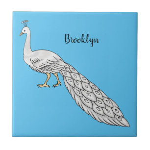 White peacock bird cartoon illustration ceramic tile