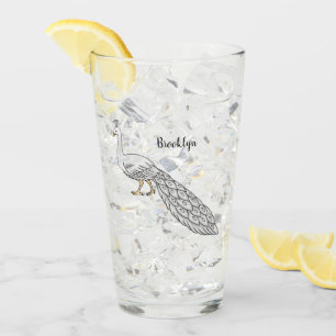 White peacock bird cartoon illustration  glass
