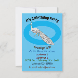 White peacock bird cartoon illustration  invitation