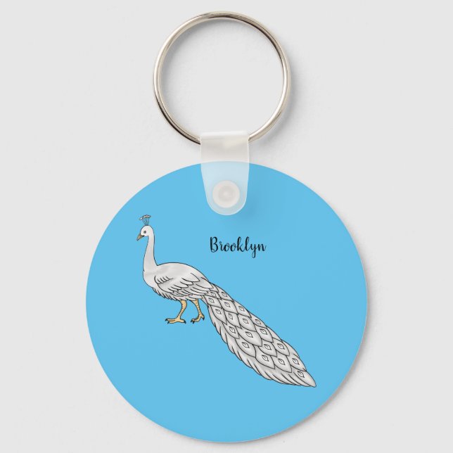 White peacock bird cartoon illustration  key ring (Front)