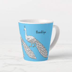 White peacock bird cartoon illustration  latte mug