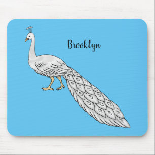 White peacock bird cartoon illustration mouse pad