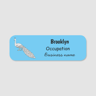 White peacock bird cartoon illustration name tag