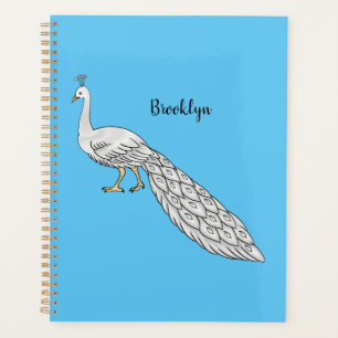 White peacock bird cartoon illustration planner