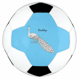 White peacock bird cartoon illustration soccer ball