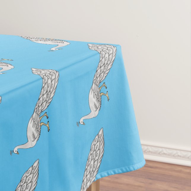 White peacock bird cartoon illustration tablecloth (In Situ)