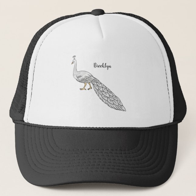 White peacock bird cartoon illustration  trucker hat (Front)