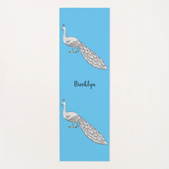White peacock bird cartoon illustration  yoga mat (Front)