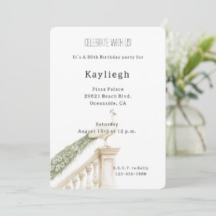 White Peacock Birthday   Invitation