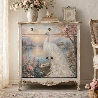 White Peacock Blossom Garden Decoupage Tissue Paper