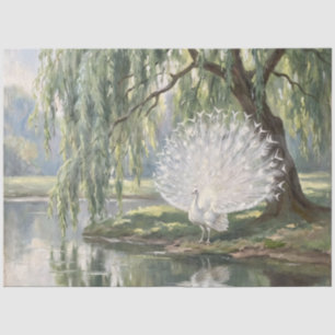 White Peacock by the Pond Decoupage Tissue Paper