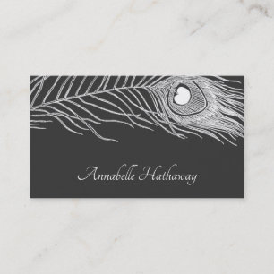 White Peacock Feather On Black Calling Card