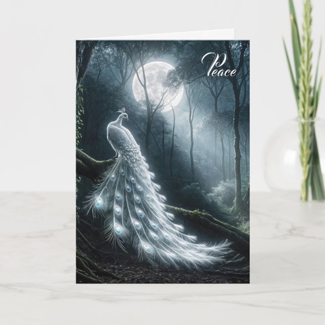 White Peacock In Moonlight Sympathy Card (Front)