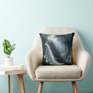 White Peacock In Moonlit Forest Cushion