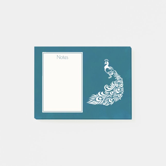 White Peacock on Teal Bold Stylish Art Deco Design Post-it Notes (Front)